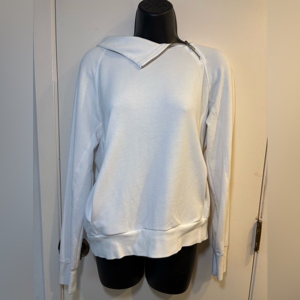 Evereve 1/4 Side Zip Sweatshirt Pullover White High Neck Women’s Size S